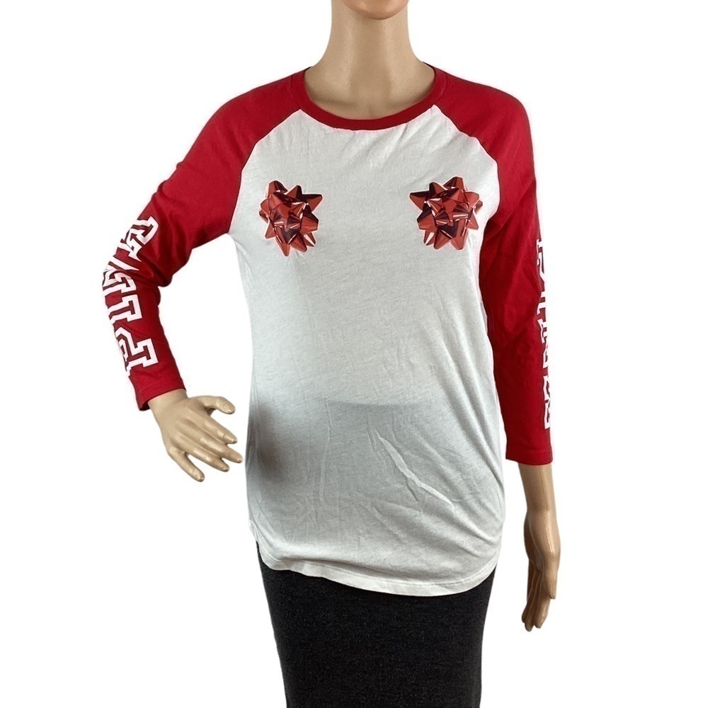 PINK Victoria's Secret T-Shirt Size XS Red White Holiday Bow